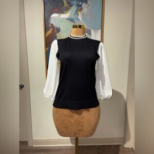 Cable & Gauge Black and White Blouse with Bishop Sleeves